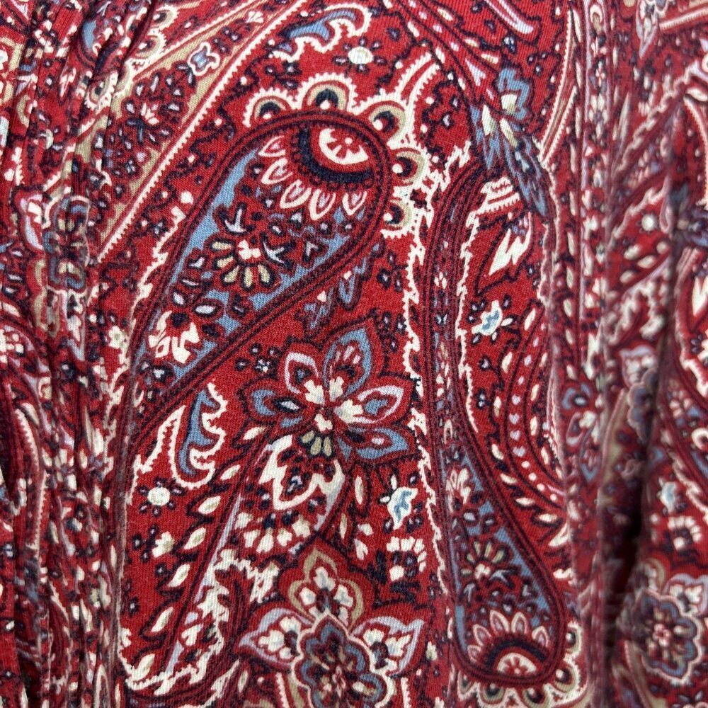 Lands End Women’s Top Size Small Red Paisley Ruffle Neck Sleeves Button Up - Picture 5 of 11